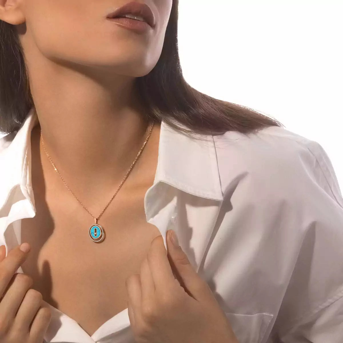 [Eterna Jewels]Lucky Move Diamant-Halskette in Roségold und weißem Perlmutt