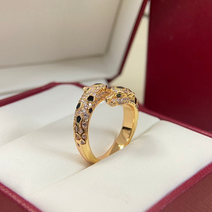 [Eterna Jewels]VOLLER DIAMANT DOPPELTER LEOPARDENKOPF-RING