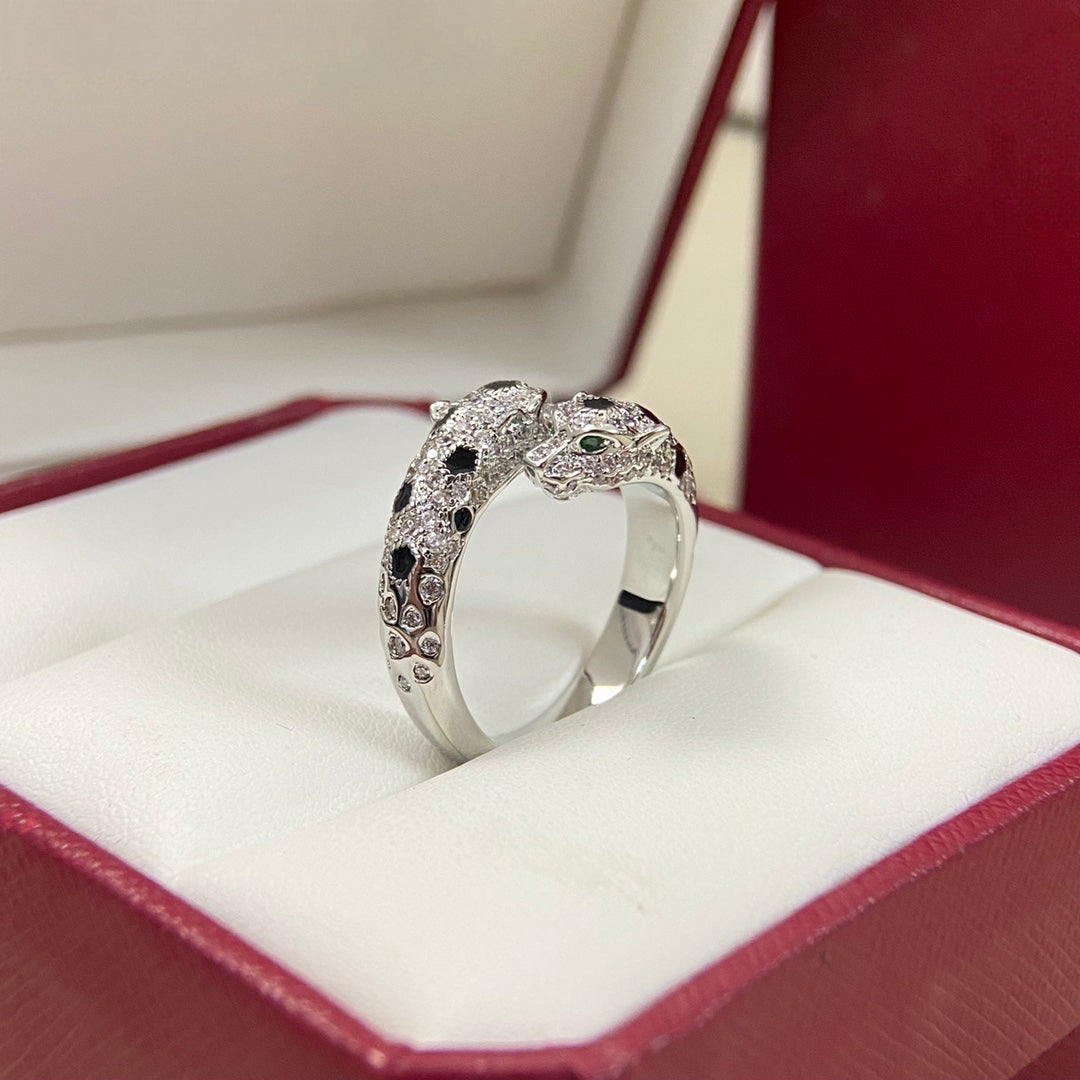 [Eterna Jewels]VOLLER DIAMANT DOPPELTER LEOPARDENKOPF-RING