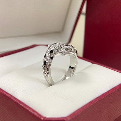 [Eterna Jewels]VOLLER DIAMANT DOPPELTER LEOPARDENKOPF-RING