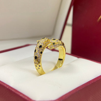 [Eterna Jewels]VOLLER DIAMANT DOPPELTER LEOPARDENKOPF-RING