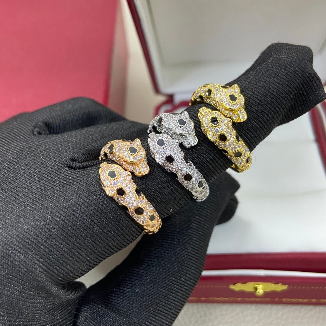 [Eterna Jewels]VOLLER DIAMANT DOPPELTER LEOPARDENKOPF-RING