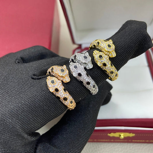 [Eterna Jewels]VOLLER DIAMANT DOPPELTER LEOPARDENKOPF-RING