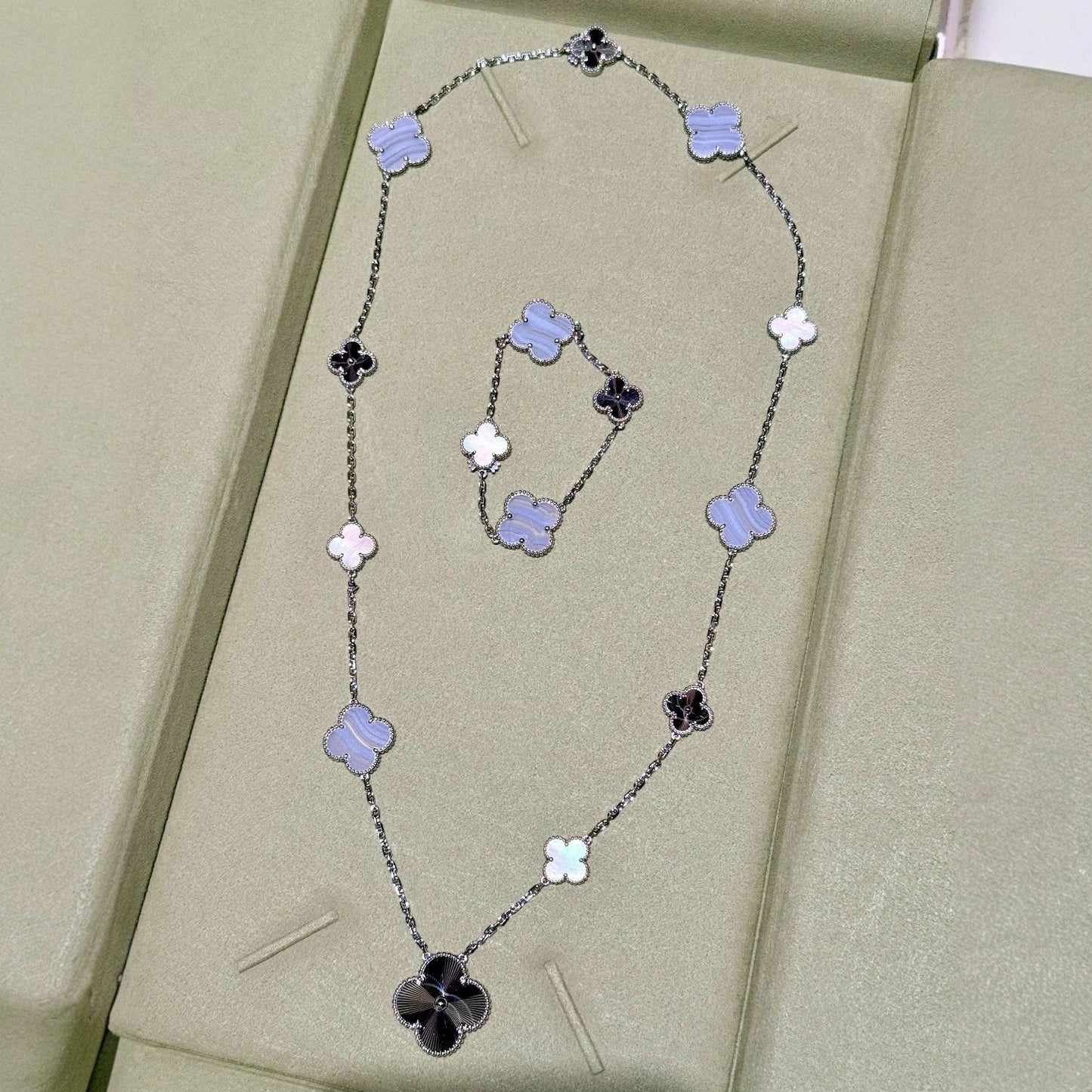 [Eterna Jewels]ABNEHMBARE KLEE 15(11+4) BLUMEN SILBERKETTE SET