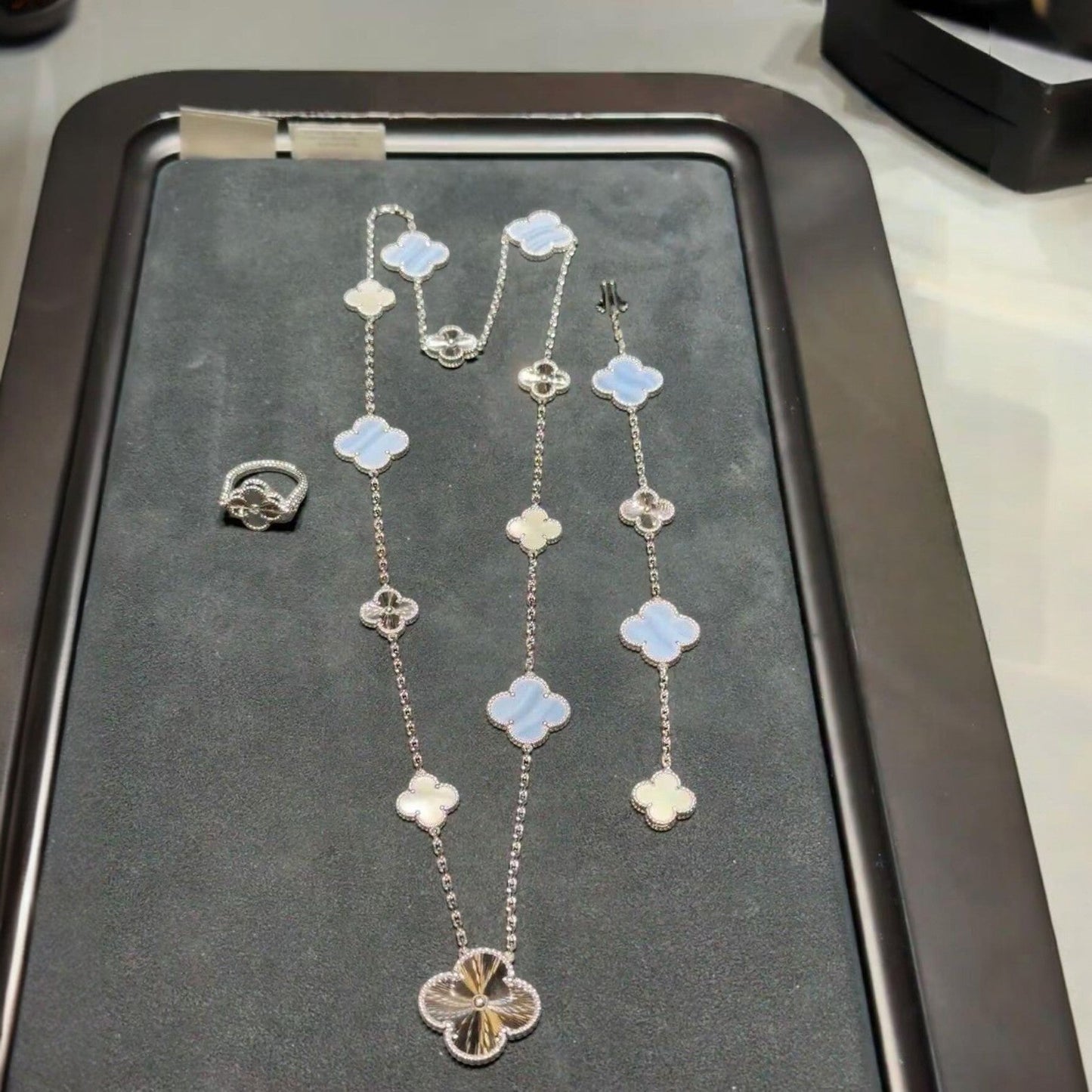 [Eterna Jewels]ABNEHMBARE KLEE 15(11+4) BLUMEN SILBERKETTE SET
