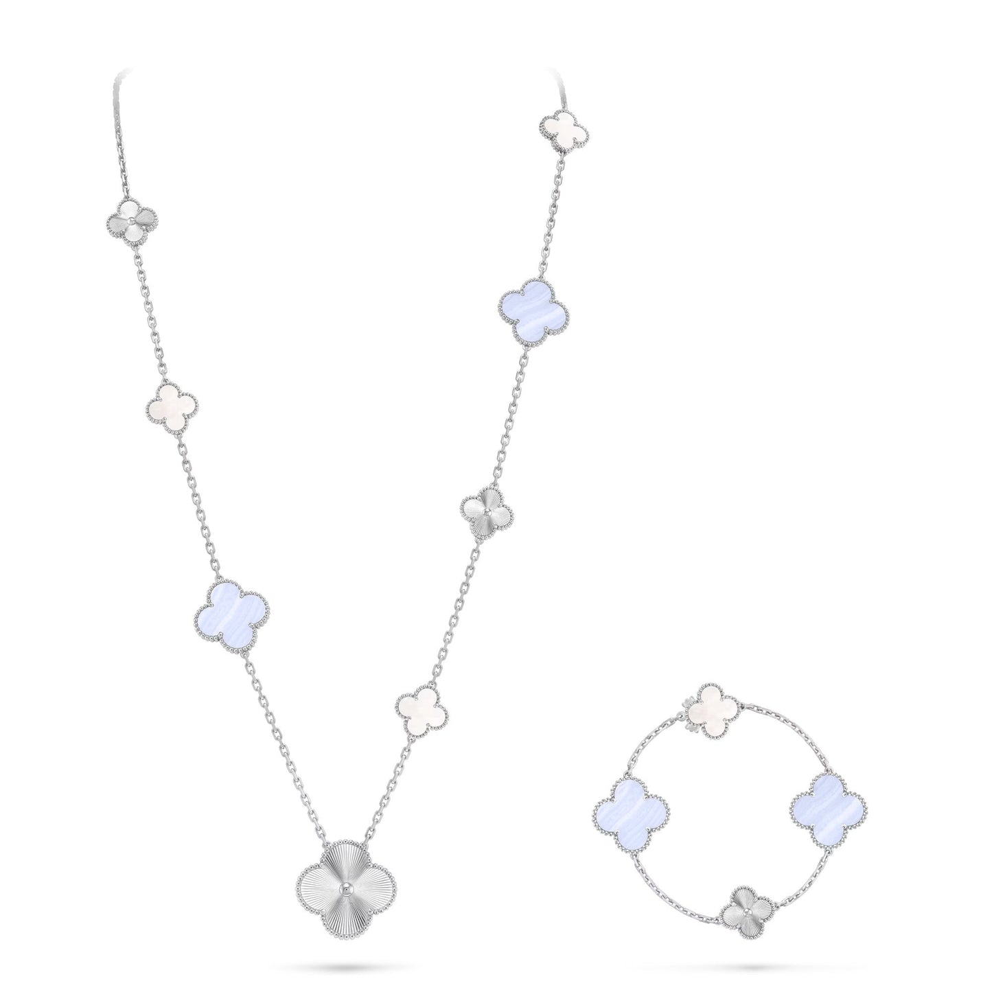 [Eterna Jewels]ABNEHMBARE KLEE 15(11+4) BLUMEN SILBERKETTE SET