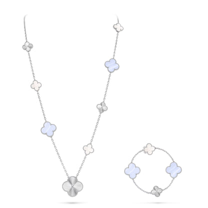 [Eterna Jewels]ABNEHMBARE KLEE 15(11+4) BLUMEN SILBERKETTE SET