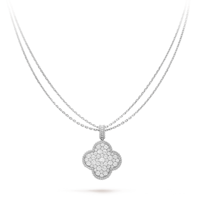 [Eterna Jewels]KLEE 25MM SILBER VOLL DIAMANT GROSSE KLEE HALSKETTE