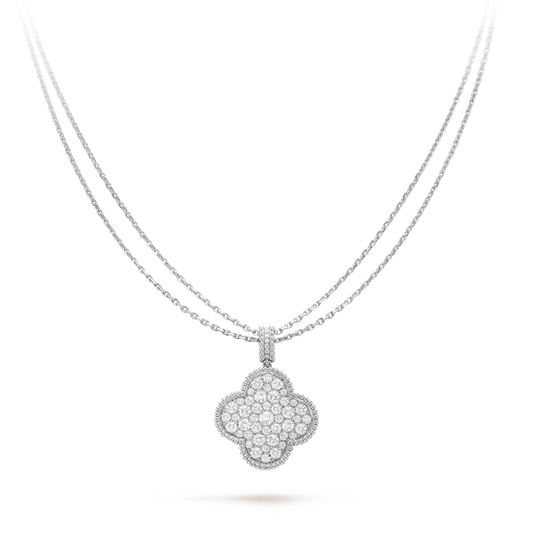[Eterna Jewels]クローバー 25MM シルバー フルダイヤモンド ビッグ クローバー ネックレス