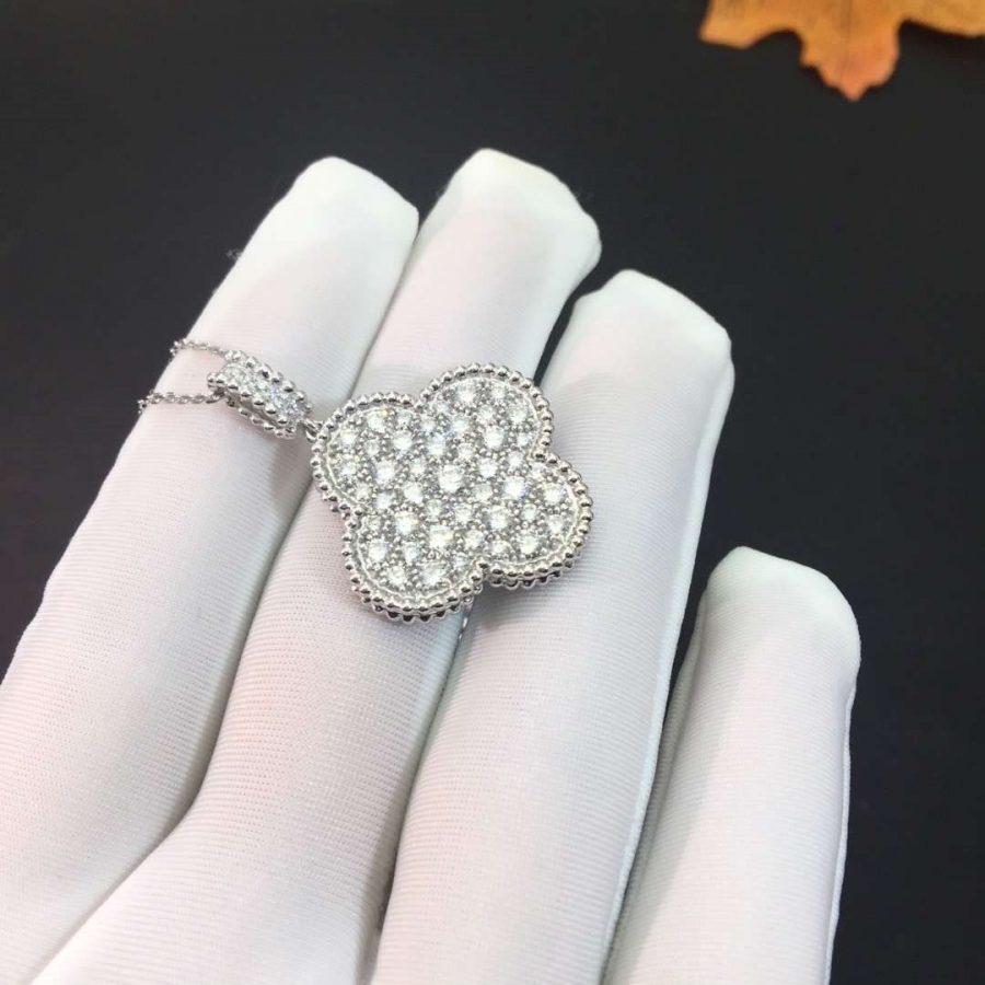 [Eterna Jewels]KLEE 25MM SILBER VOLL DIAMANT GROSSE KLEE HALSKETTE