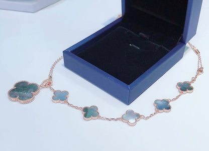 [Eterna Jewels]KOMBINIERTES ARMBAND 5 MOTIVE UND HALSKETTE DUNKLES PERLMUTT ROSÉGOLD