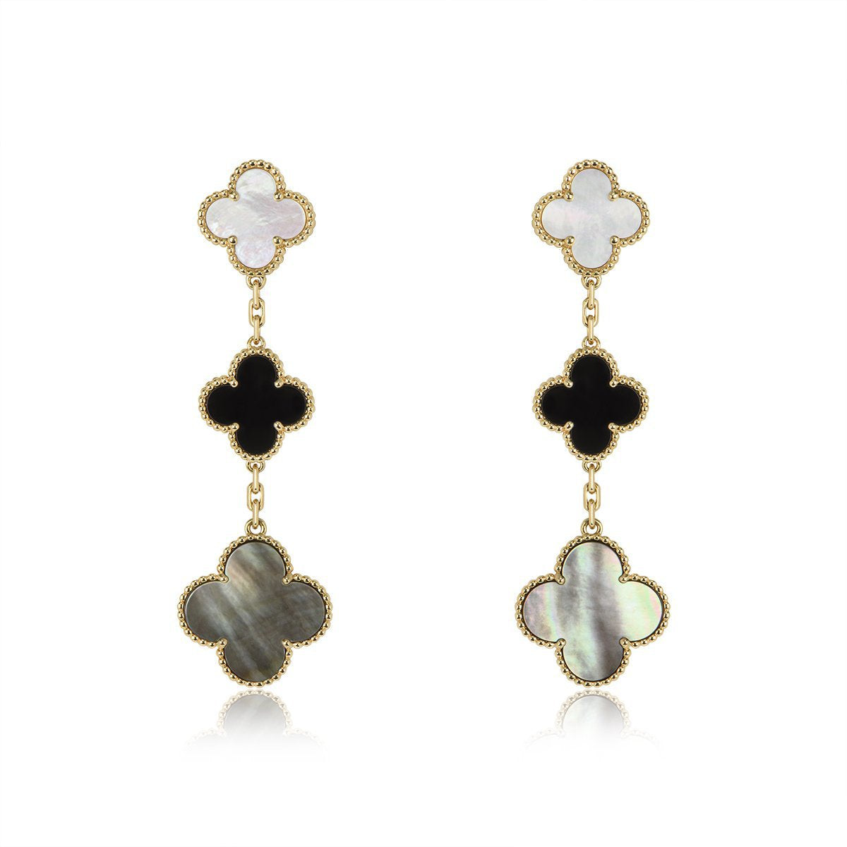 [Eterna Jewels]KLEEBLLATT-OHRRINGE GOLD ONYX MOP 3 MOTIVE