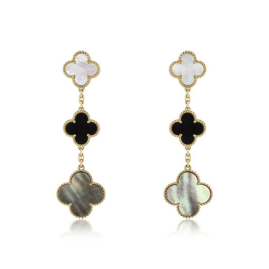 [Eterna Jewels]KLEEBLLATT-OHRRINGE GOLD ONYX MOP 3 MOTIVE
